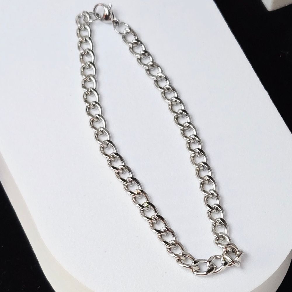 Stainless Steel Curb Chain Bracelet 5mm Unisex Silver 8" Link Bracelet Classic